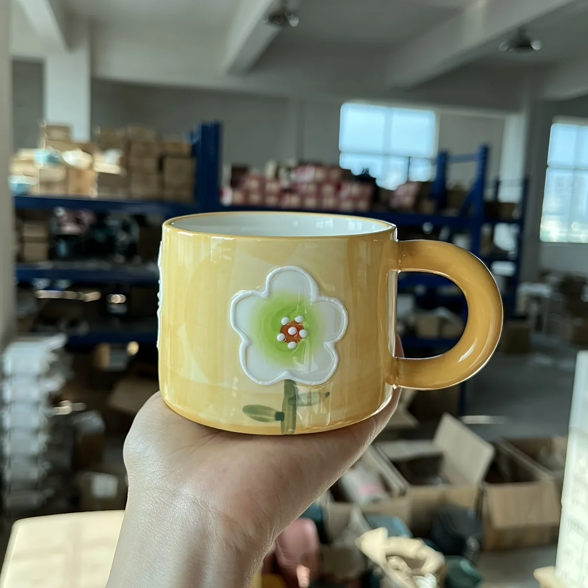 Flower Pattern Coffee Mug Embossed or Painted Ceramic Coffee Cup Cute Girl Water Cups Hand-painted Underglaze Color Mugs Gifts