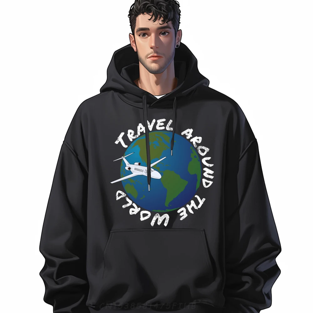 

Travel Around World Globus Earth Mens Graphic Hoodies Man Clothes Eu Size Casual Christmas Sweater