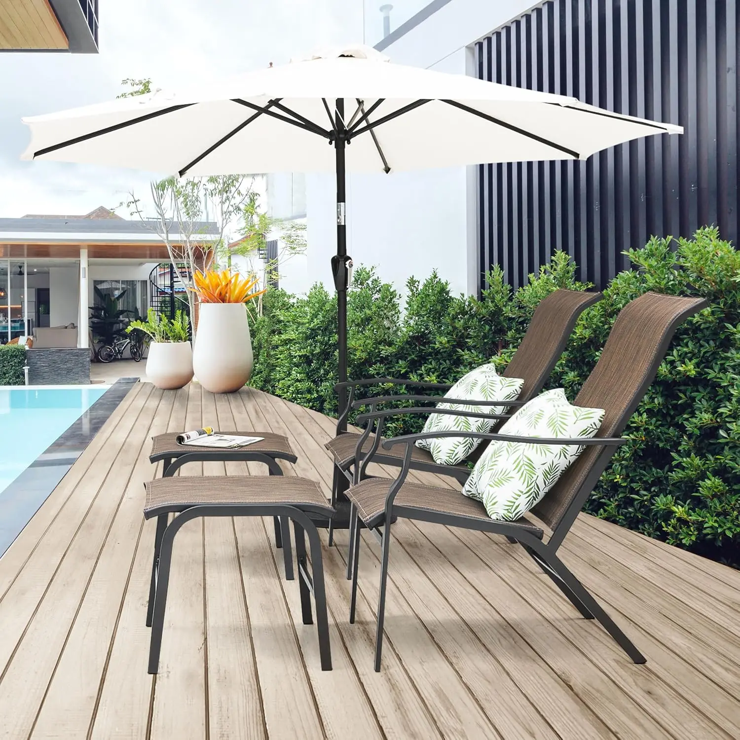 Set of 2 Patio Chaise Lounges Chair, Recliner Chairs with Ottoman, All-Weather Textilene Chaise Lounge with Metal, Customized