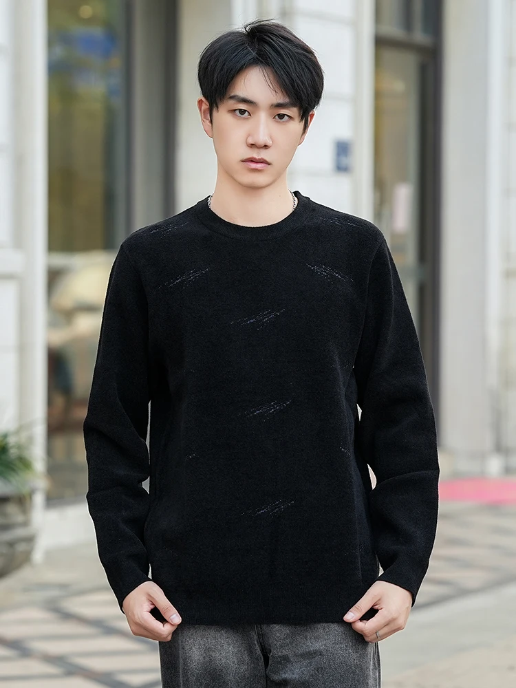 

Skin-friendly Comfortable Warm Men's Knitted round Ne Casual Base irt Winter Youth Vitali Sle Long Sve Color