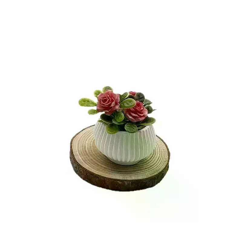 1 pièce Décoration de scène de salon pour maison de poupée, Modèle de plante miniature en pot (rose), Artisanat de paysage miniature