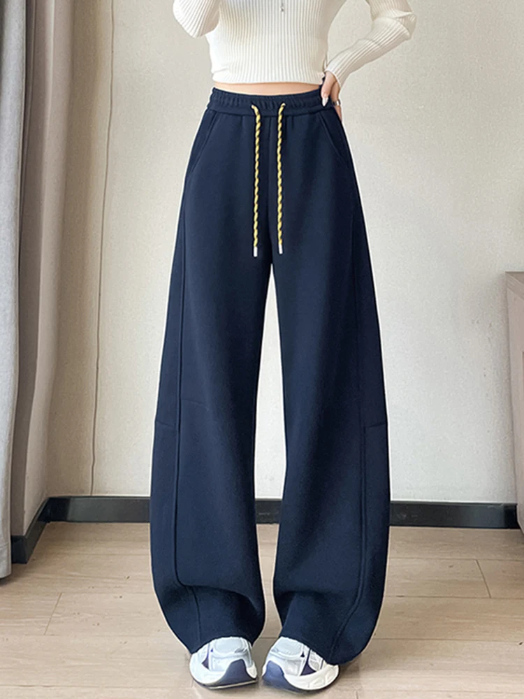 Pantalones Anchos de Cintura Alta con Forro, Corte Recto Informal, Pantalones Deportivos para Mujer, Novedad de Otoño Invierno