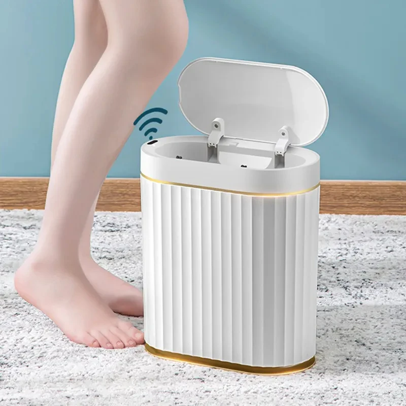 7L Smart Sensor Trash Can Bathroom Toilet Wastebasket Kitchen Garbage Tin Luxury Home Living Room Cracks Trash Bin with Lid