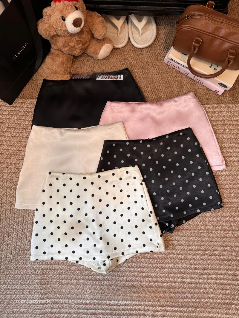 Retro Black White Polka Dot Silk Half Skirt Women Summer Slimming Shorts Skirt Anti Exposure Short Pants Skirt Bodycon Skirt