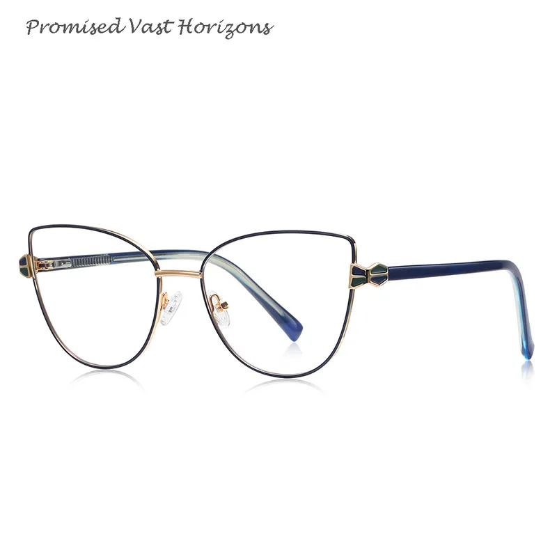 Dipinto doppio color caramello in metallo su acciaio inossidabile con lenti Plano decorative anti luce blu Montature per occhiali Cat Eye popolari