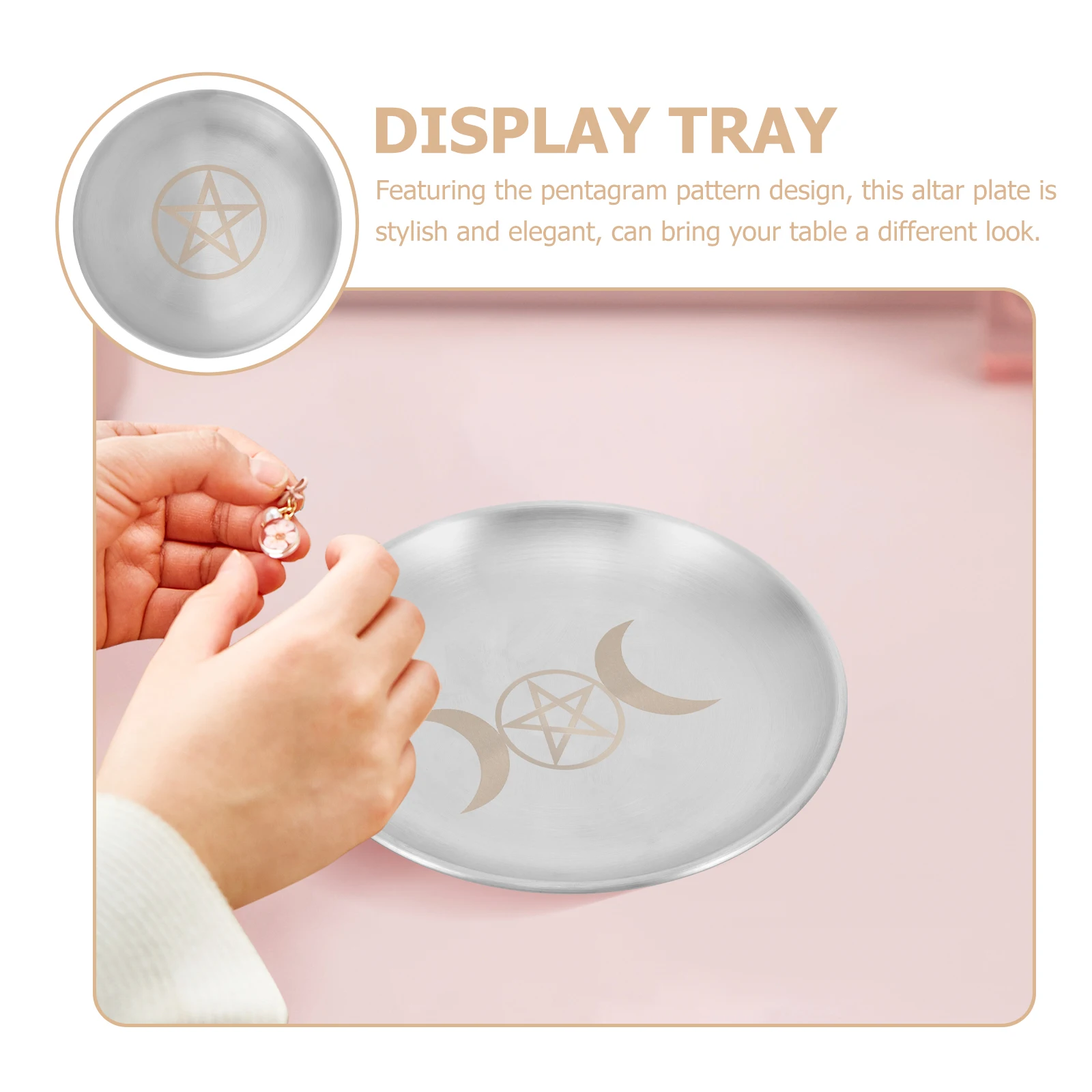 

Pentagram Gold Plate Holder Tray Witchcraft Altar Decorative Office Pentacle Stainless Steel Display Storage