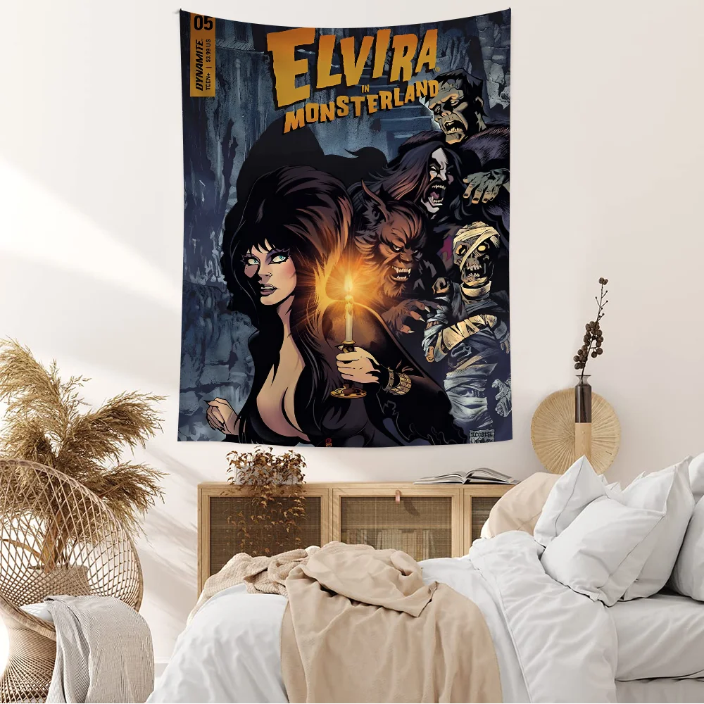 Movie Elvira M-Mistress Of The Dark Printed Large Wall Tapestry Art Science Fiction Room Home Decor Decor Blanket #5