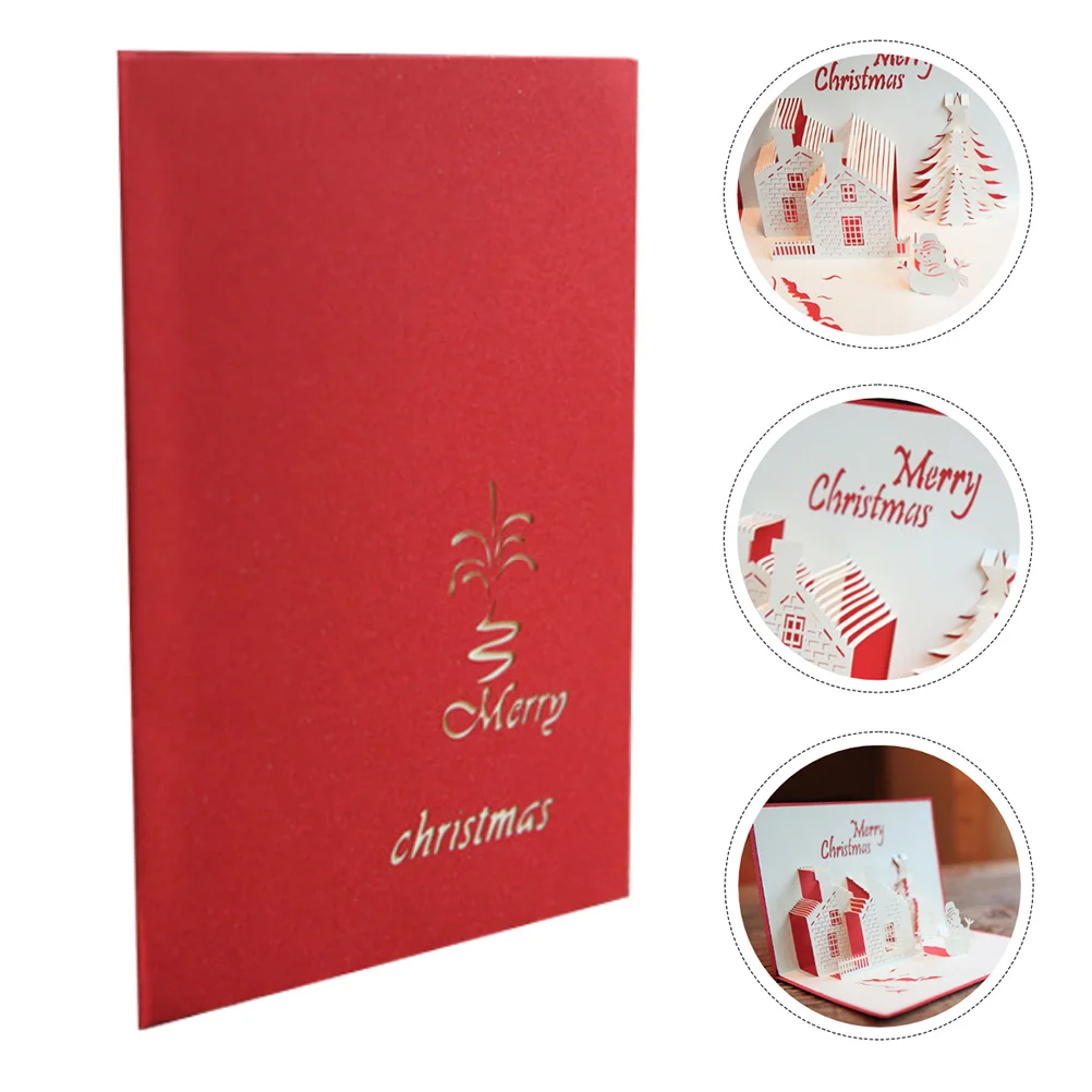 

2Pcs 3D Xmas Pop-Up Greeting Cards Handmade Red Paper Christmas Holiday Festival Blessing Cards Party Invitations