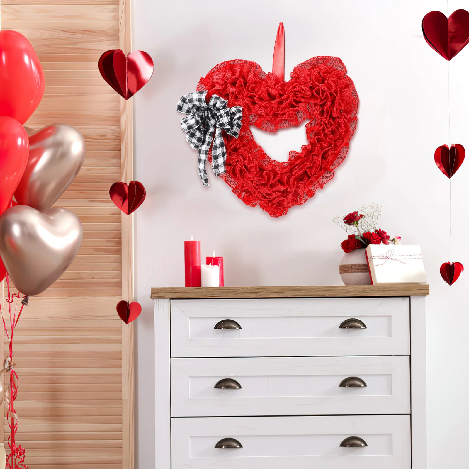 

Heart Shape Valentine Wreath Bright Color Fabric Wedding Party Door Window Hanging Decoration Garland Photo Prop