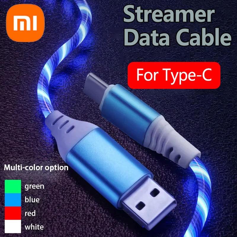 Xiaomi 5A Glowing LED Cable Fast Charging Cable Micro USB Type-C Data Cable Flowing Streamer Light LED USB C Cord for Huawei