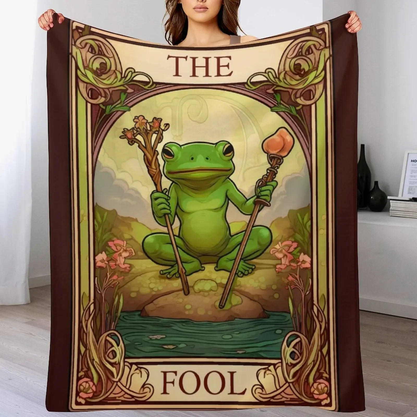 

Froggy Tarot: The Playful Path of The Fool Throw Blanket All Season Soft Lightweight Blanket for Home