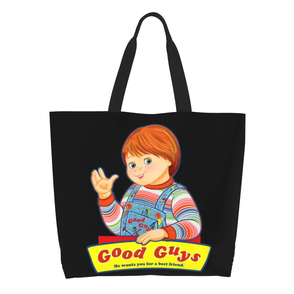 Good Guys Chucky Art Grocery Shopping Bags Print Canvas Shopper Shoulder Tote Bag Big Capacity Portable Child's Doll Handbag