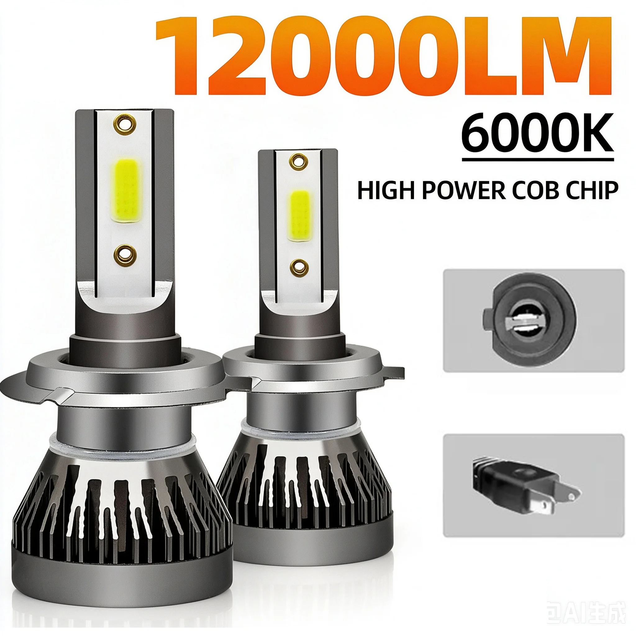 Mini LED Car Headlight Bulbs 2PCS/Pair H4 H7 H1 H3 H8 H9 H11 9005 9006 9012 12000LM 6000K 12V Auto Fog Lights