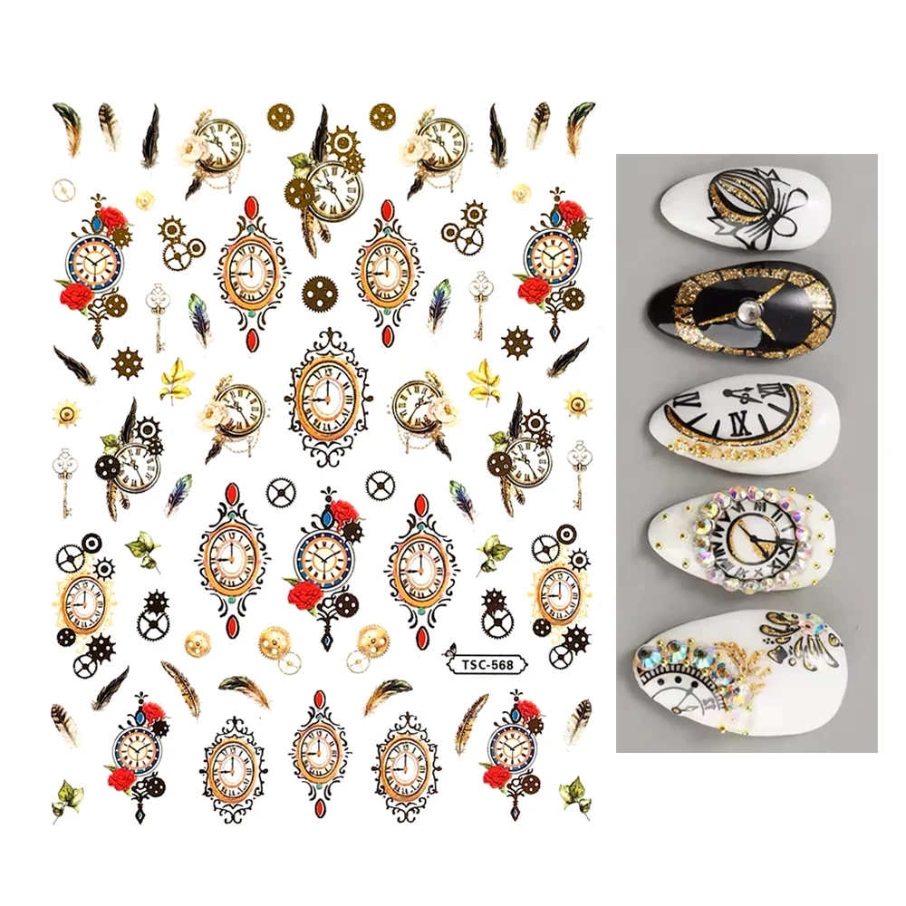 

TSC-568 EA-025 Clock Time DIY 3D Back glue Nail Art Stickers Decals Sliders Nail ornament decoration