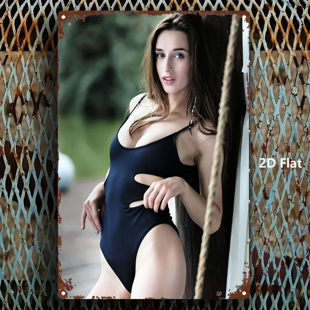 Vintage Swimsuit Wall Art Retro Metal Poster 8x12 Inch Black White Home Decor for Living Room Bedroom Mid-Century Decor