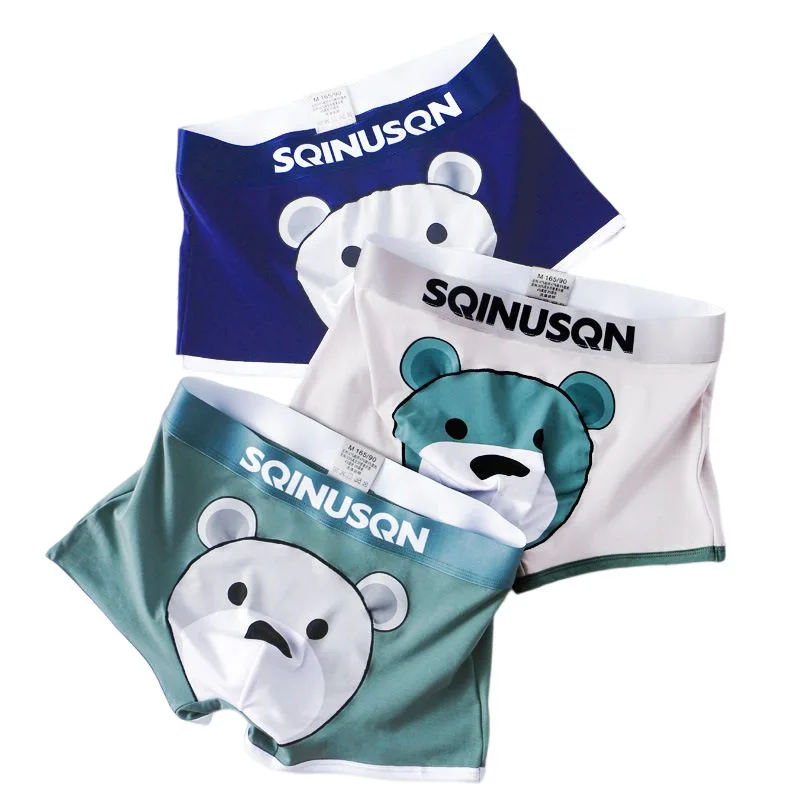 2PCS/LOT Cotton Men Breathable Comfortable Soft Print Brown Bear Cool Boys Underpants Underwear With Flat Bottom Boxers M ~ 3XL