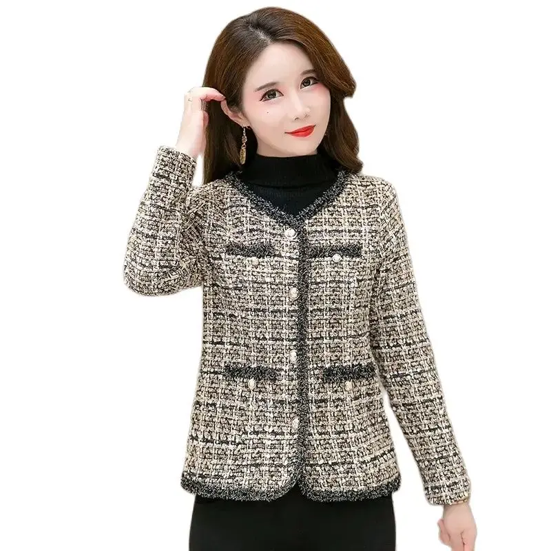 

Fashion Short Women's Jacket Casaco Feminino 2024 New Spring Autumn Casual Coat Elegant Plaid Outerwear Tops Small Suit Female