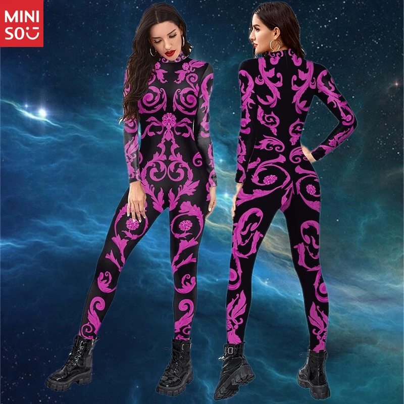 

Miniso 2025 Floral Art Bodysuit | Creative Plant Print Jumpsuit for Stage Performance