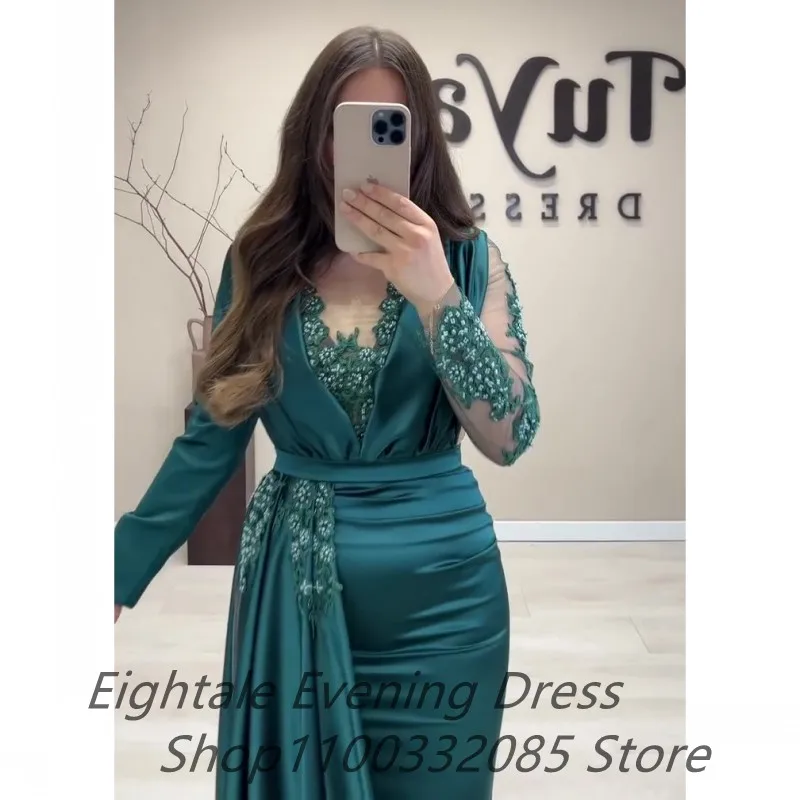 Dark Green Formele Avondjurken Lange Mouwen Mermaid Avondjurken Kralen Elegant Prom Jurken Turkse Couture Robe De Soiree