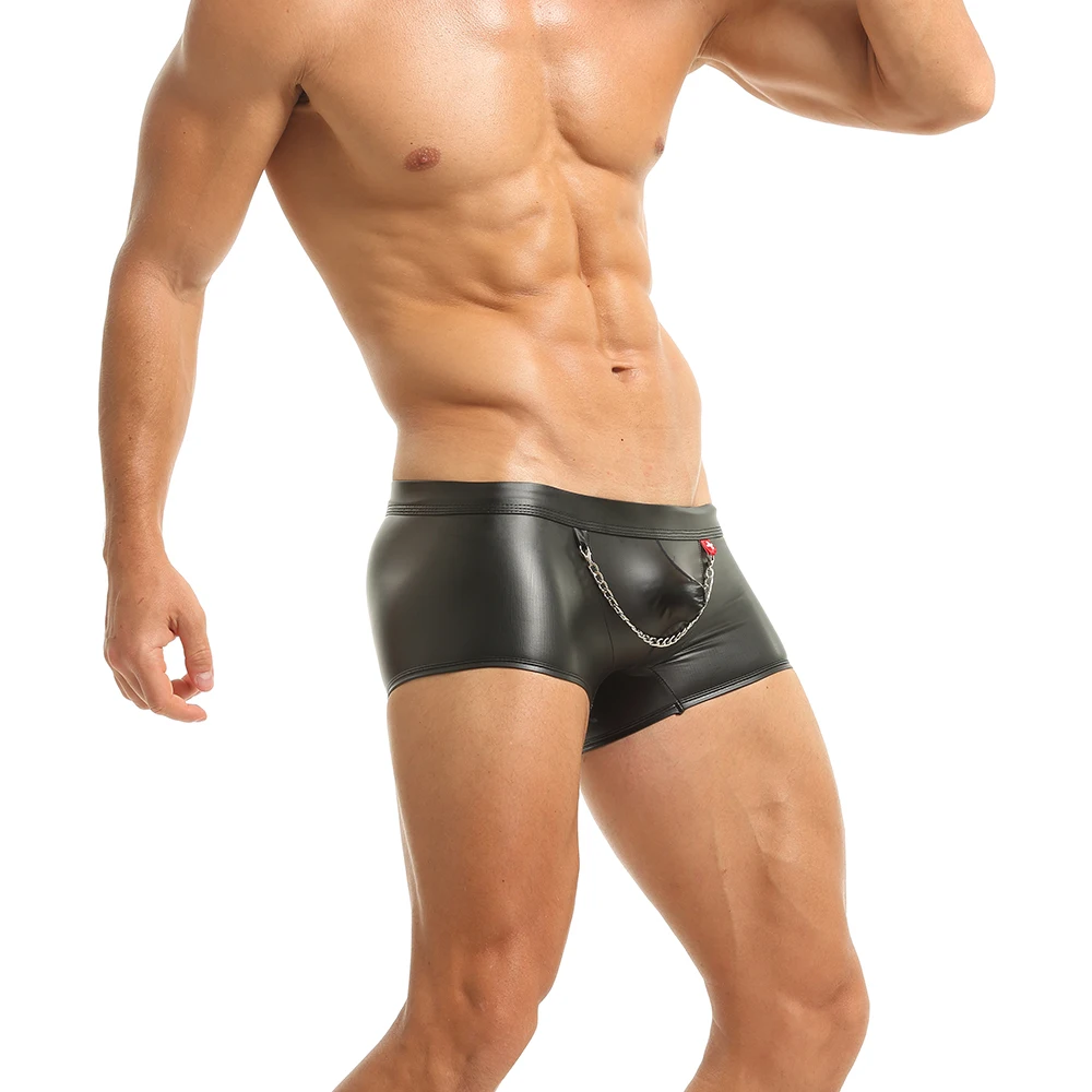 Men Boxers Leather Fashion Underpants Slip Man Sexy Panties Black Tight Male Shorts Gay Seamless Thin comfortable Soft Underwear