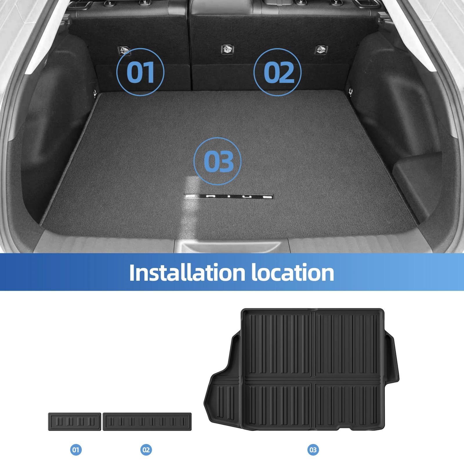 LUCKEASY for Toyota Prius 5th Gen XW60 60 Series 2023-2026 (not fit Prime) Car Floor Mats Trunk Pad TPE 3D Foot Mat Accessories