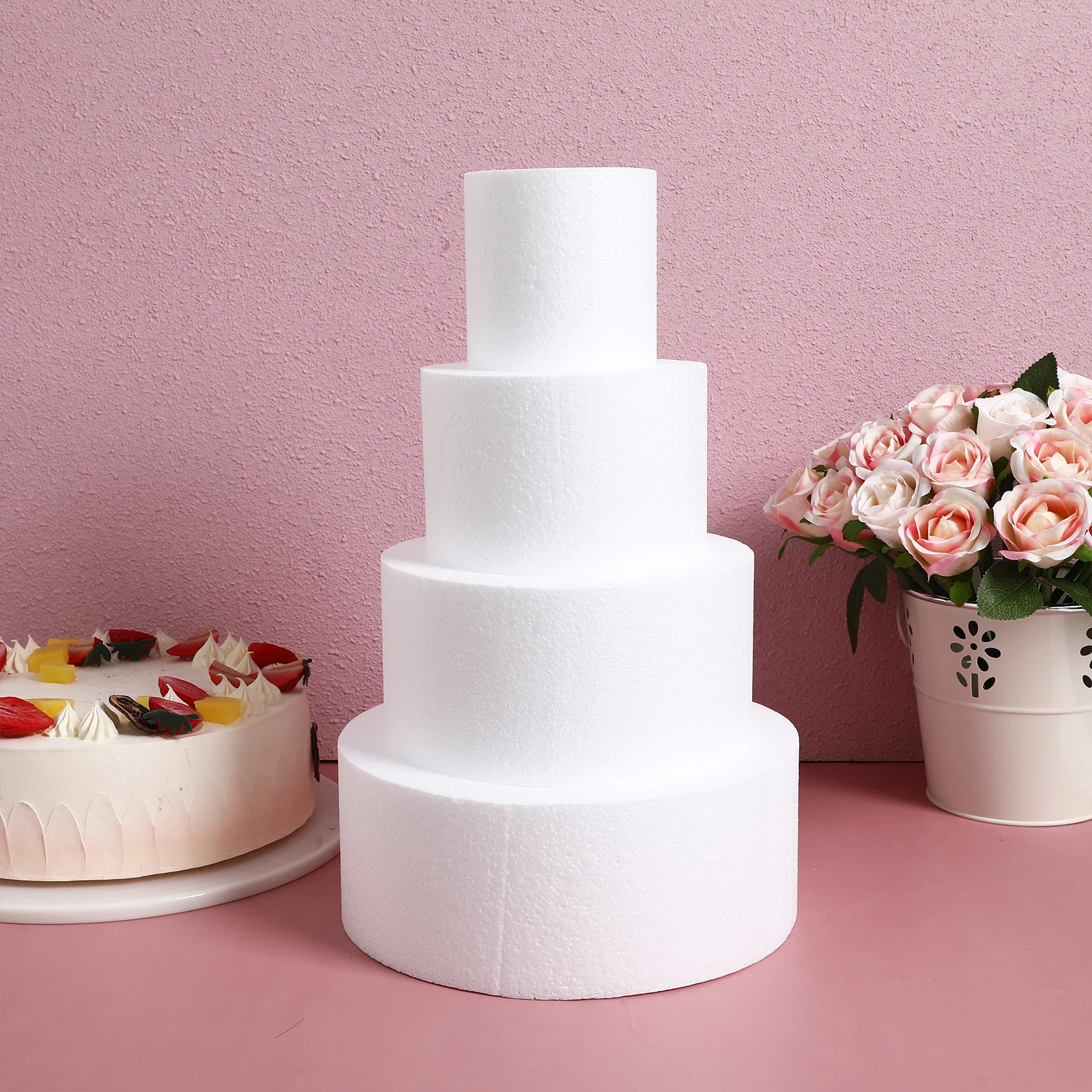 

4pcs Foam Dummies Set Baking Molds Artificial Decorating Display Models Lightweight Reusable Wedding Event Cake Props Tiered