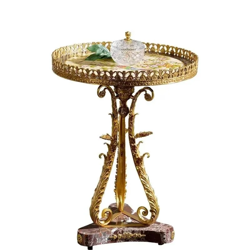 Traditional Marble Table with Copper Base High Quality Antique Style Art Desk for Home Lounge Furniture
