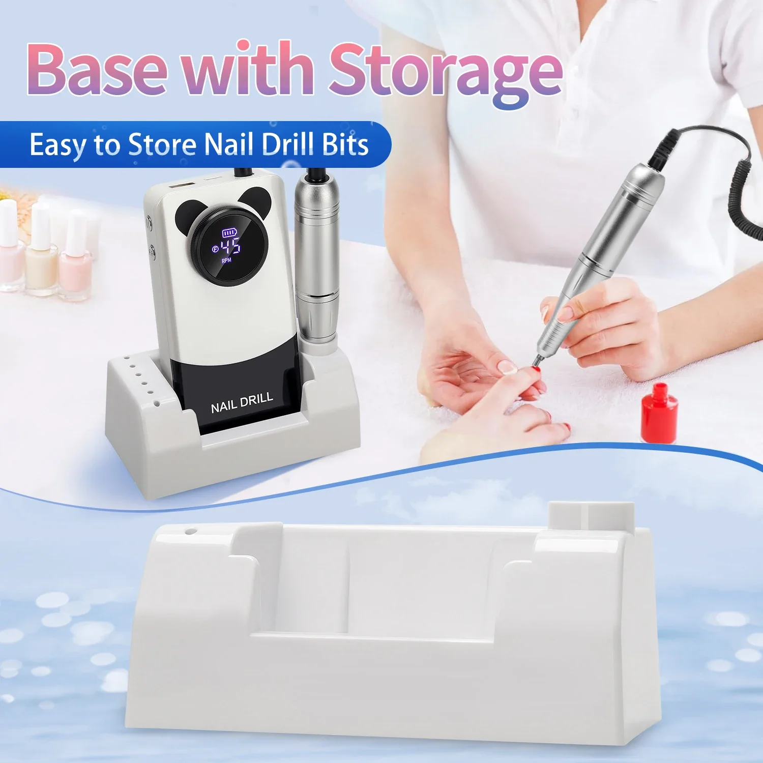 45000RPM ネイルドリルマシンポータブルマニキュアジェルサンダー電動プロフェッショナルネイル旋盤 HD 液晶ディスプレイマニキュアケア