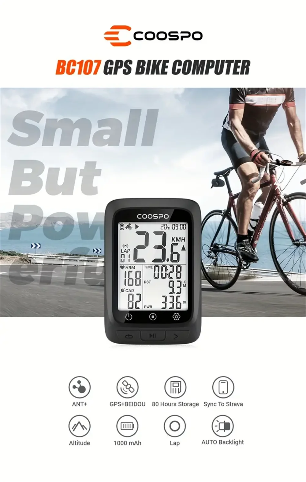 COOSPO BC107/BC26 Bike Computer GPS Wireless Bicycle Cycling Odometer Speedometer 2.4"FSTN Bluetooth5.0 ANT+ GPS BDS