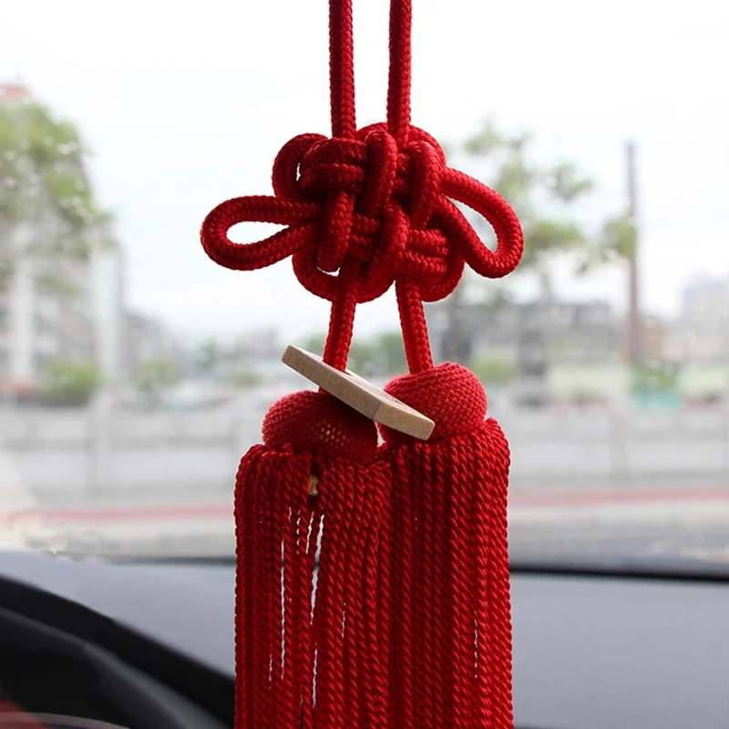 JDM style car red knot pendant car rearview mirror pendant fastening decoration interior Chinese style accessories