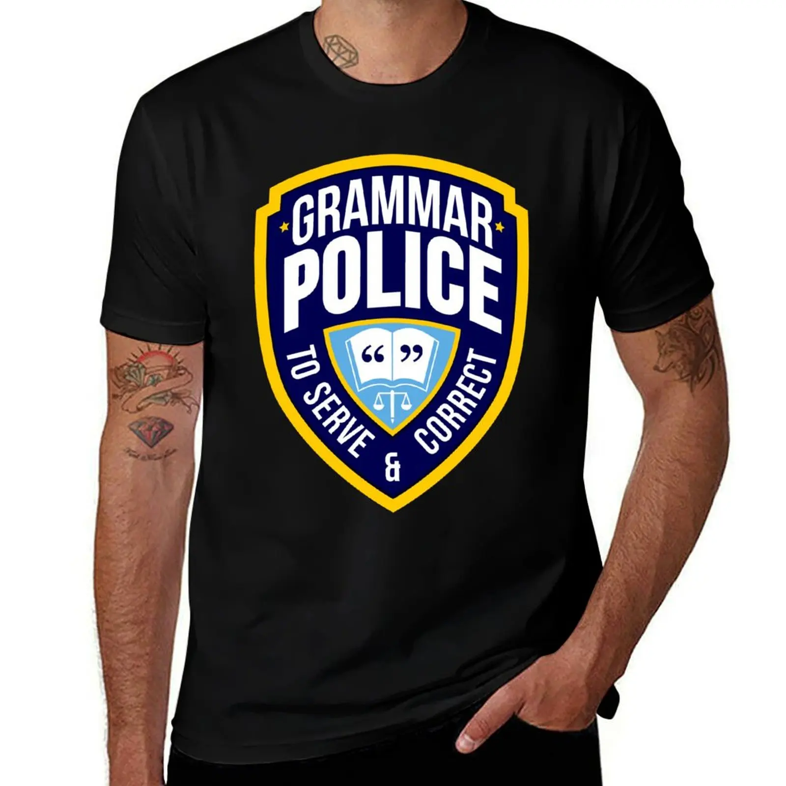 

Grammar Police Badge T-Shirt tops custom shirt sublime shirts graphic tees oversized t shirts for men