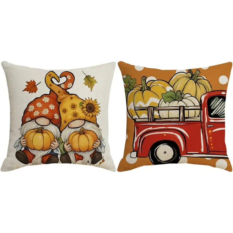 Autumn Pillow Cases 18 X 18 Inch Autumn Pillowcase Pumpkin Gnomes Cushion Cover Linen Farmhouse Cushion Cases Seasonal Cushion