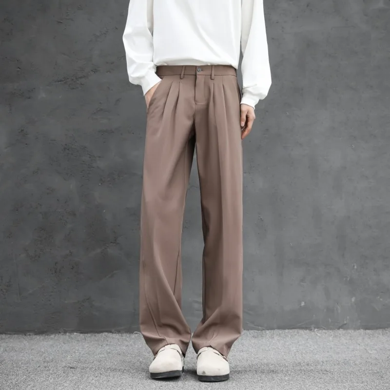 

Men Blazer Suit Trousers Spring Autumn Men Wide Leg Business Suit Pants Button Zipper Fly Full Length Pockets Loose Casual Pants