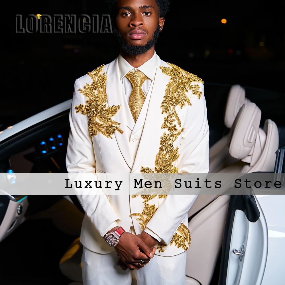 

Glitter Rhinestone Men Suits 3 Pieces Single Breasted Sparkly Wedding Groom Tuxedos Customized Blazer Pants Vest costumes homme