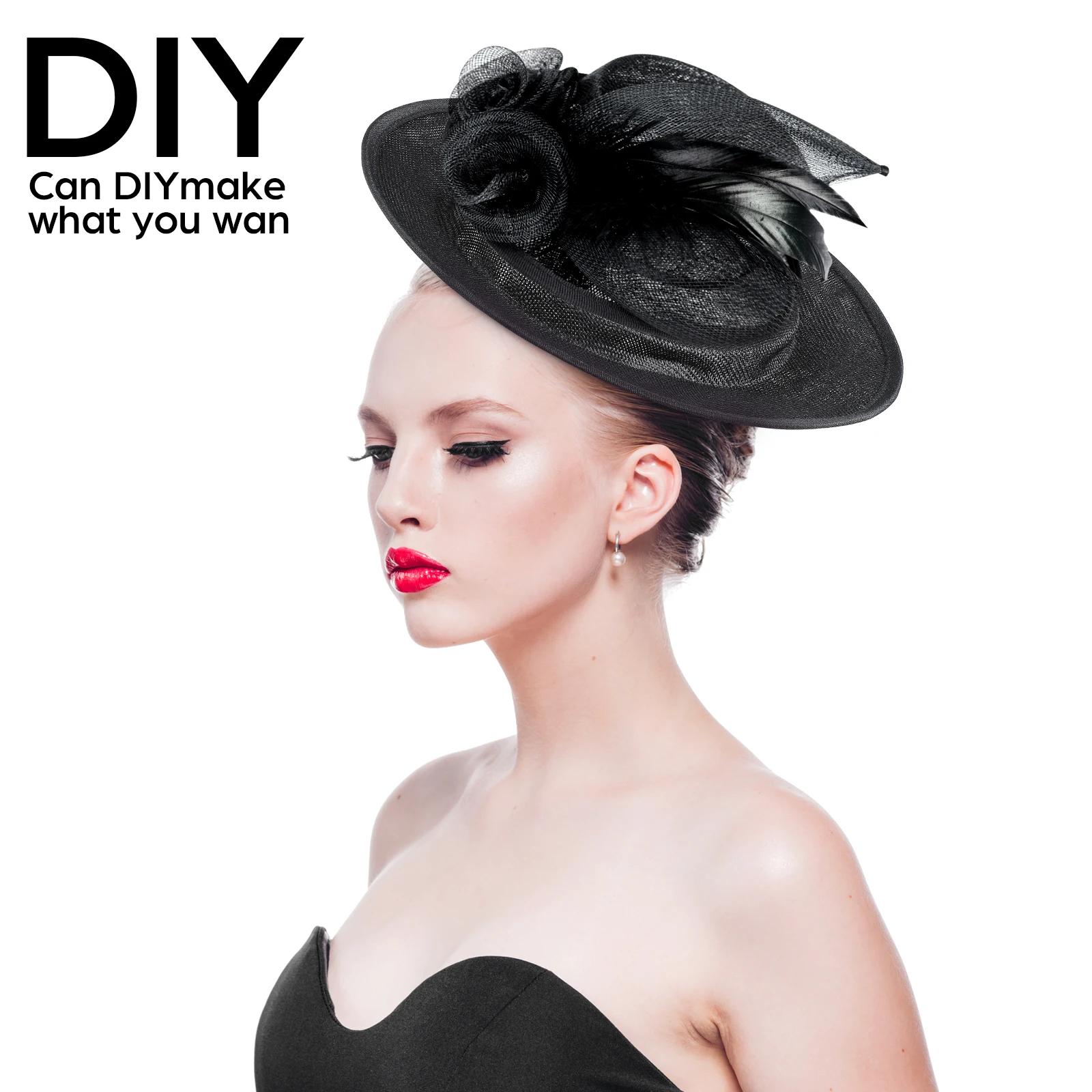 

Eco Friendly Black Round Hat Base for Women Sinamay Fascinator Headpiece Decor Accessory Cocktail Party Craft Material