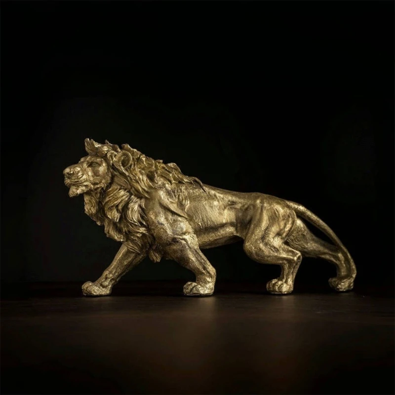 Golden Lion Statue Floor Home Decor Art Big Resin Sculpture New Year 2024 Indoor Large Luxury Ornament Sculpture Modern