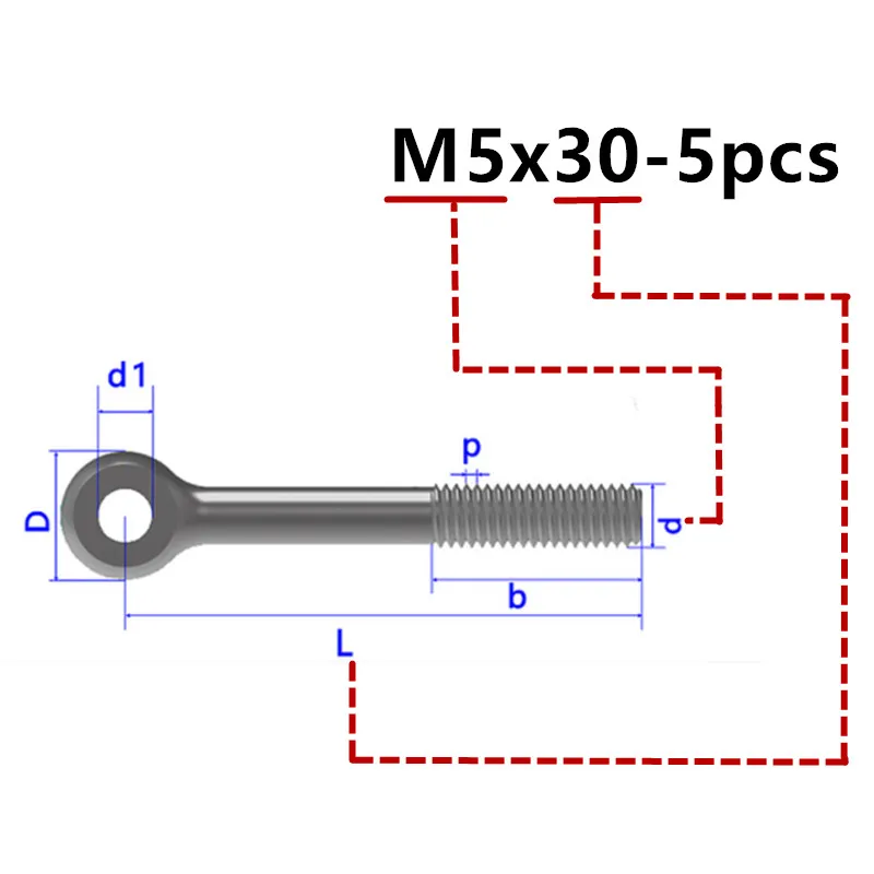 1-5Pcs M10 M12 Ring Link Bolt Fisheye Eye Slip Hole Screw Live Bolt  Fisheye With Hole 304 Stainless Steel