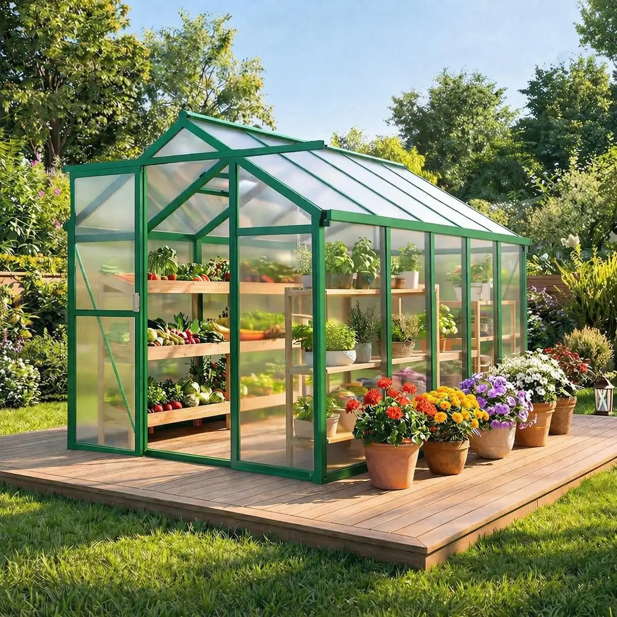 6 X 10 Greenhouse, Greenhouses for Outside, Polycarbonate Greenhouse with Aluminum Frame, Lockable Door and Ajustable Roof Vent