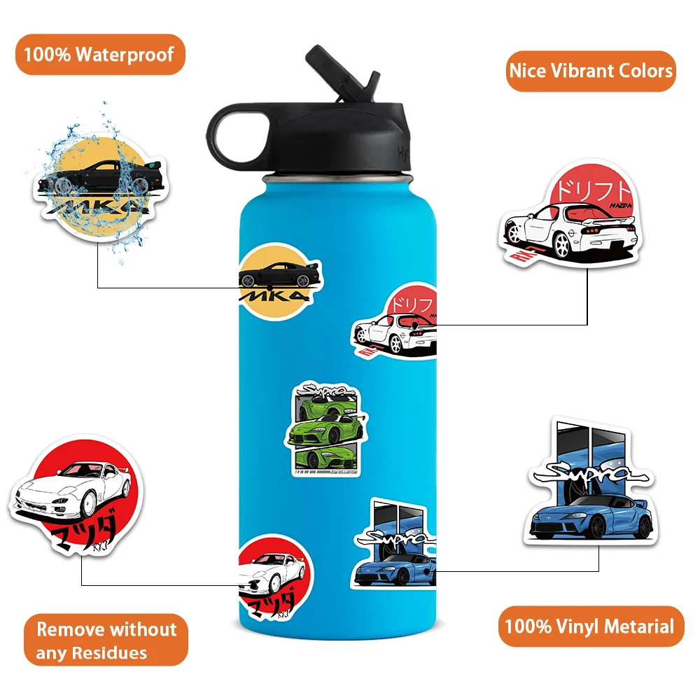 50PCS JDM Retrofit Racing Car Waterproof Graffiti Stickers Phone Laptop Guitar Luggage Bike Skateboard Sticker Decal Kid Toy