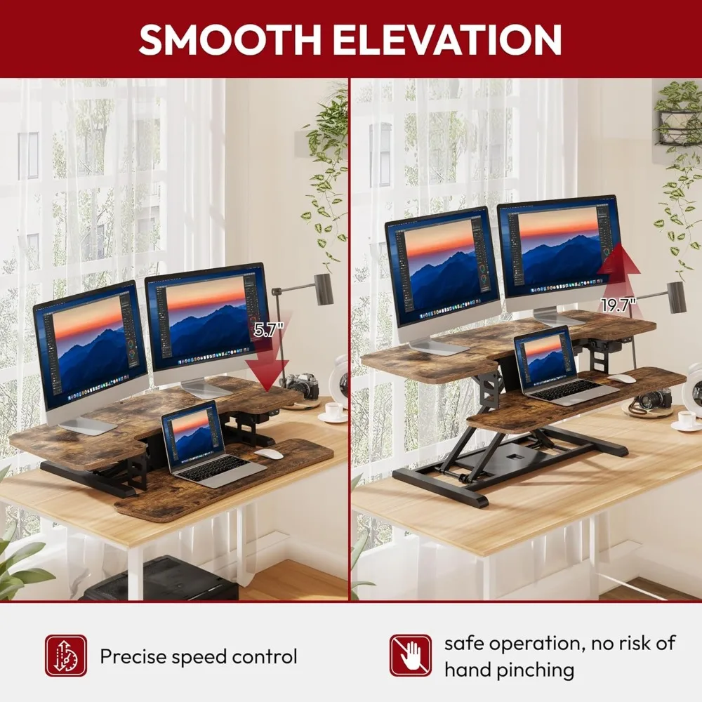 Electric Motorized Height Adjustable Standing Desk Converter 42 for Dual Monitors and Laptop, Ideal for Office and Home Use