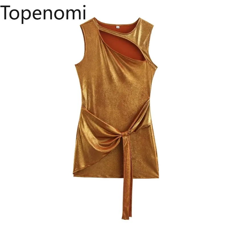 Topenomi Party Dress Women Sexy Irregular Hollow Out  Knot Decoration Short Dresses Fashion Slim Sleeveless Evening Vestido 2025