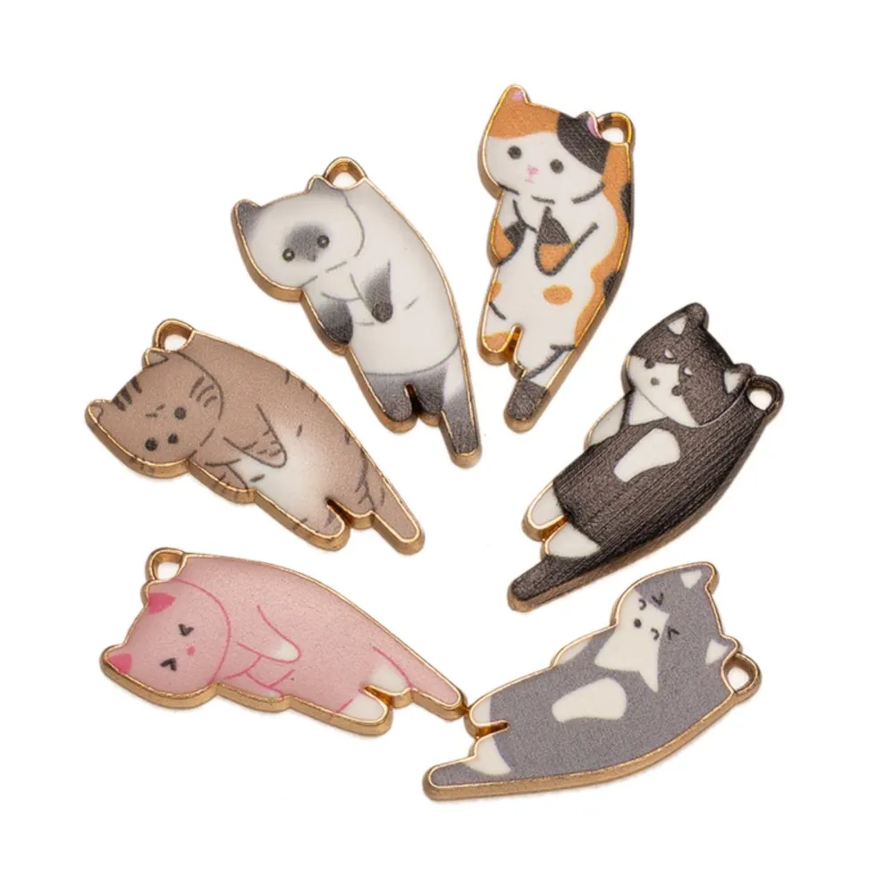 10Pcs 1.2x2.4cm Fashion Gold Kawaii Pet Kitten Enamel Charms Pendant For DIY Necklace Earrings Keychain Jewelry Making Findings