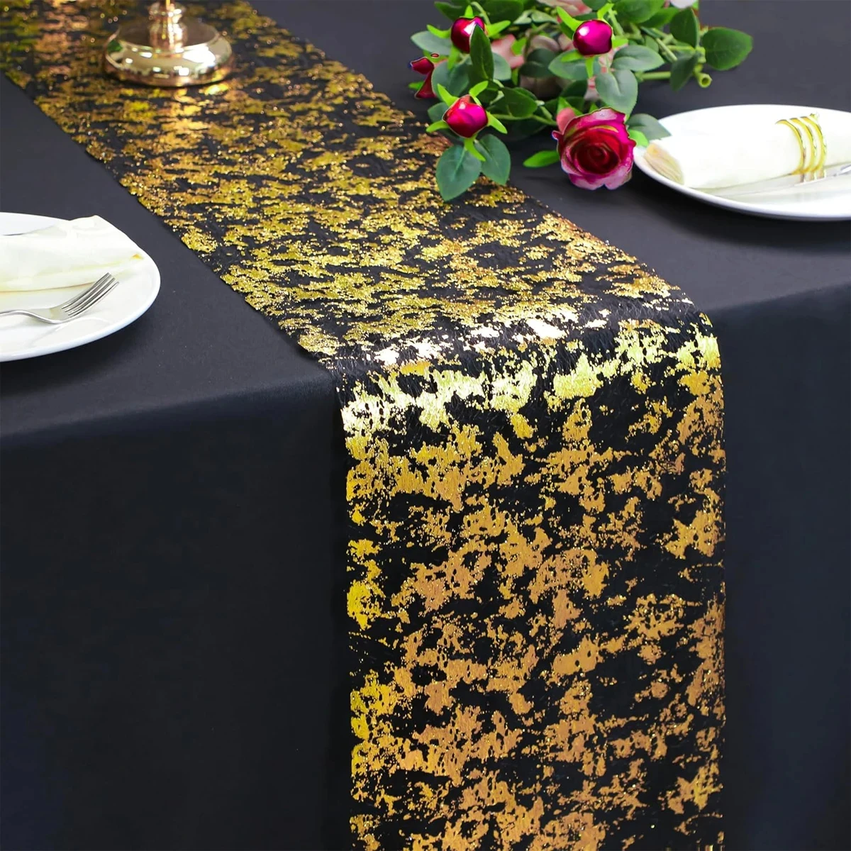 Glitter Metallic Gold Table Runner Thin Mesh Sparkle Table Runner Roll Table Decorations for Wedding, Baby Shower Birthday Party