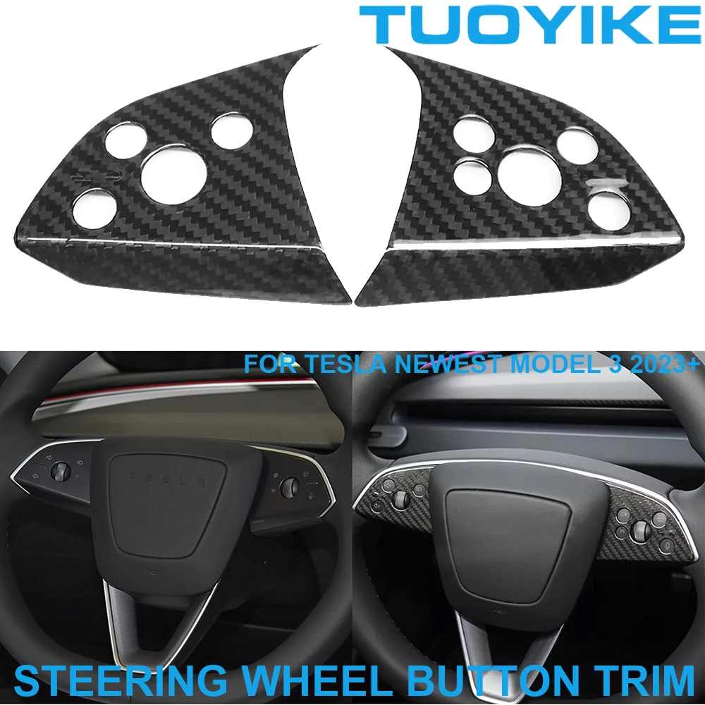 LHD RHD Car Styling Real Dry Carbon Fiber Steering Wheel Button Trim Cover Frame Decoration For Tesla Newest Model 3 2023+