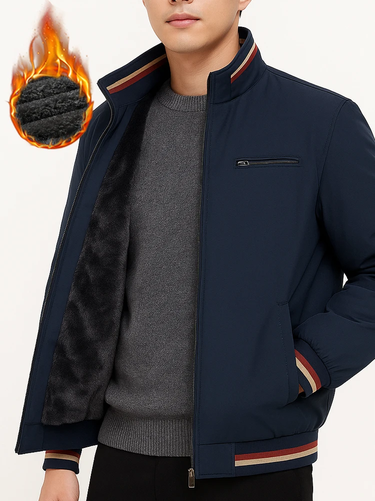 سترة شتوية للرجال سميكة موضة الوقوف طوق لامب المخملية سترة رجالية عادية معطف دافئ مبطن ملابس خارجية