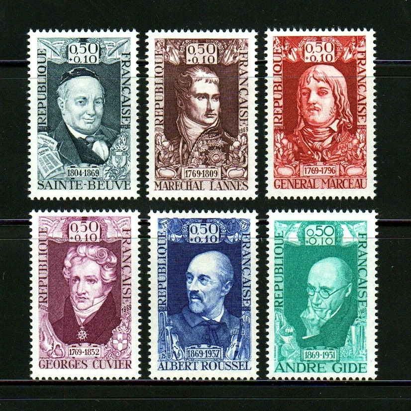 6Pcs/Set New France Post Stamp 1969 Writer Poet Composer General Engraving Postage Stamps MNH