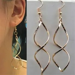 New Simple Spiral Curved Long Drop Earrings for Women Wave Design Fashion Female Stud Jewelry Party Wedding Cute Earring