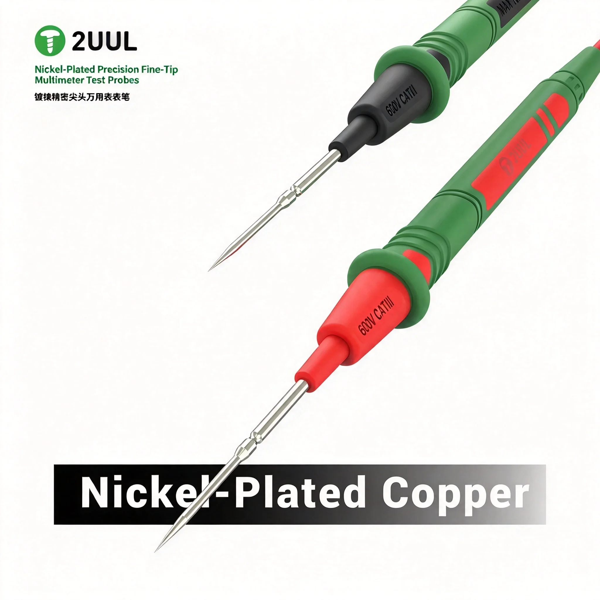 2UUL MT02 Nickel Plated Fine Tip Multimeter Test Probes Universal Precision Point Measurement Detection Fine-Tip Probes