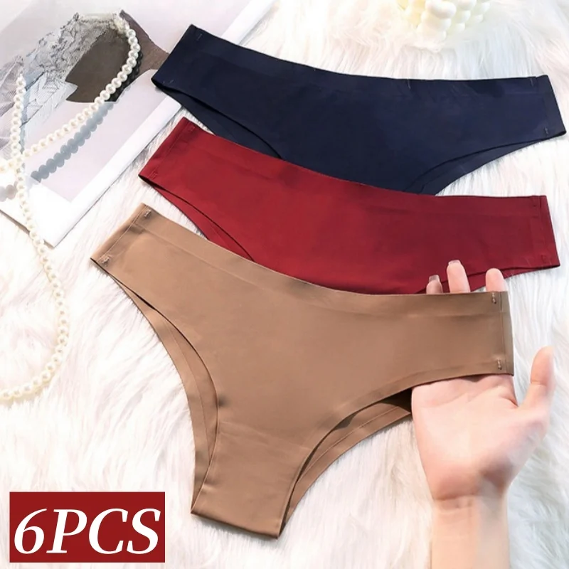 6Pcs/Set Ice Silk Panties Women Seamless Underwear Brazilian Underpants Low Waist G-string Female So