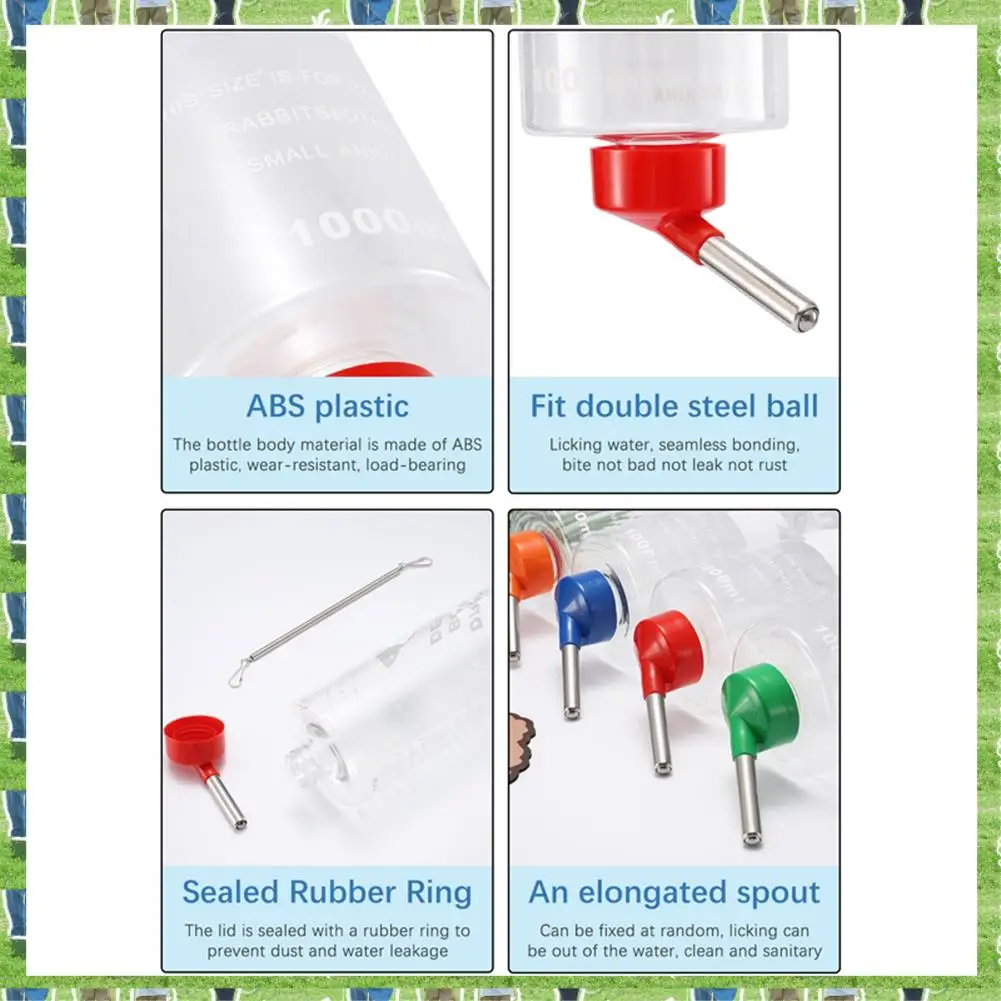 FTS- bebedero para animales pequeños, botella de agua colgante automática para agua potable, adecuada para alimentador de conejillos de indias, 1000Ml